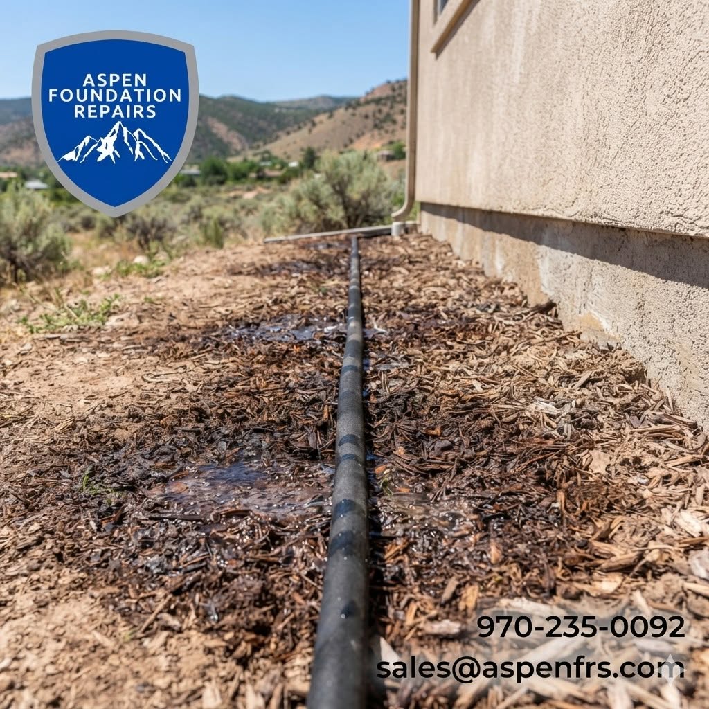Perforated french drain set in gravel alongside a home foundation footing