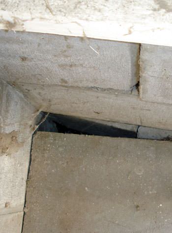 inward rotation of a foundation wall damaged by street creep in a garage in Snowmass Village